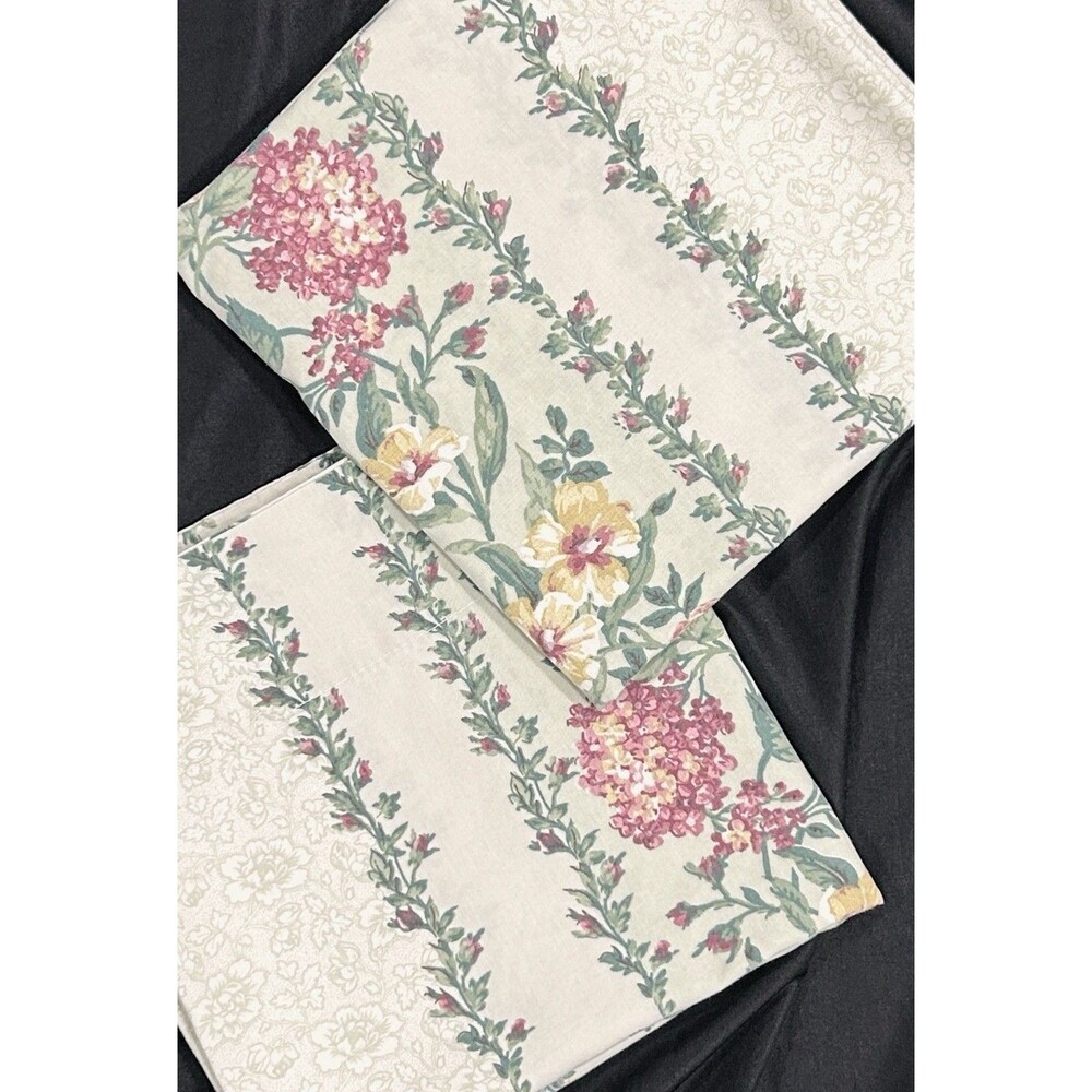 Vintage King Pillowcase Set Dan River Floral Percale Pinks Roses Vines READ